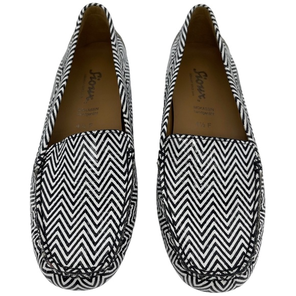 SOLD Sioux Mocassin Black White Loafers Chevron Print Flats Women UK 4.5 US 6.5 - Picture 3 of 9